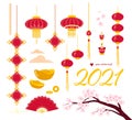 Collection of Chinese new year decor and celebration elements isolated on white background Royalty Free Stock Photo